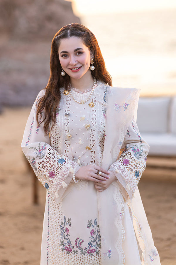 WHITE 3PC LAWN EMBROIDERED SHIRT WITH ORGANZA CUTWORK EMBROIDERED DUPATTA AND TROUSER 455