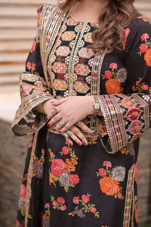 Luxury Silk 3 Piece Unstitched Black 263