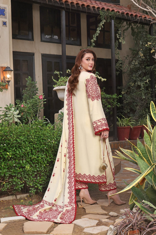 3PC DHANAK EMBROIDERED SHIRT WITH DHANAK EMBROIDERED SHAWL & TROUSER 672