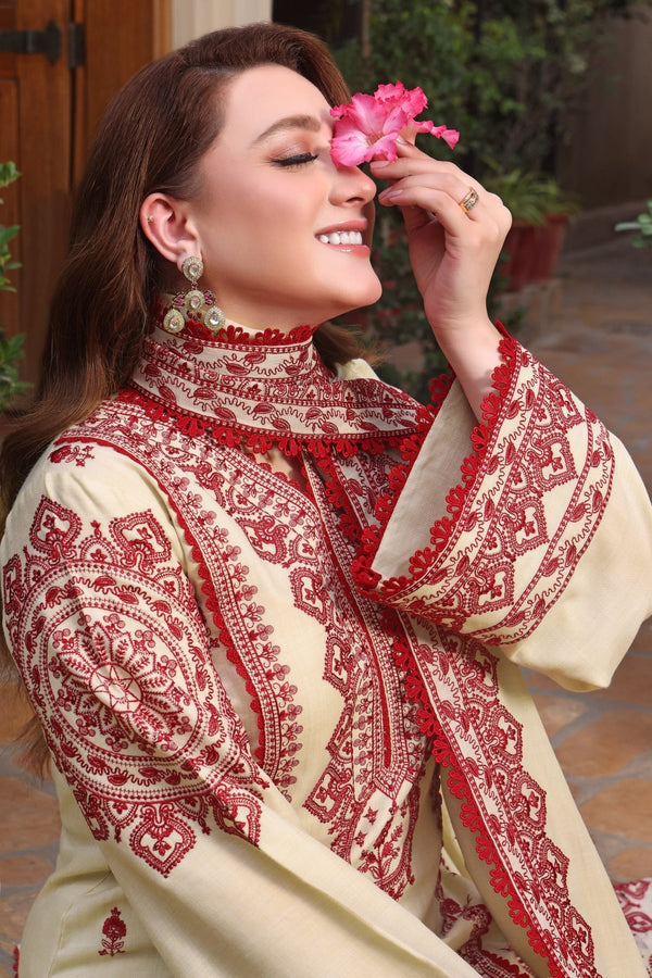3PC DHANAK EMBROIDERED SHIRT WITH DHANAK EMBROIDERED SHAWL & TROUSER 672