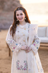 WHITE 3PC LAWN EMBROIDERED SHIRT WITH ORGANZA CUTWORK EMBROIDERED DUPATTA AND TROUSER 455