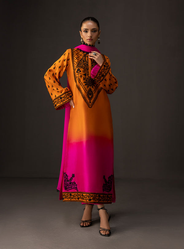 3 Piece Unstitched Embroidered and Printed SIlk Suit 228
