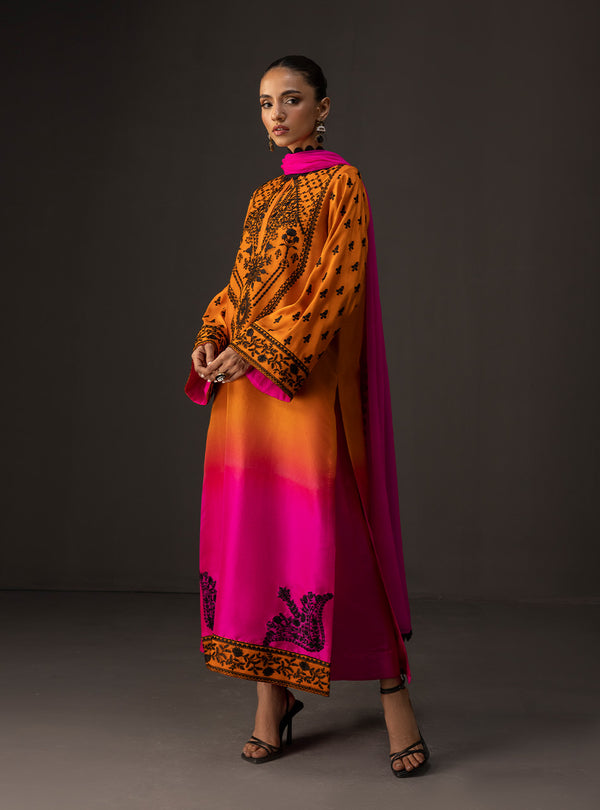 3 Piece Unstitched Embroidered and Printed SIlk Suit 228