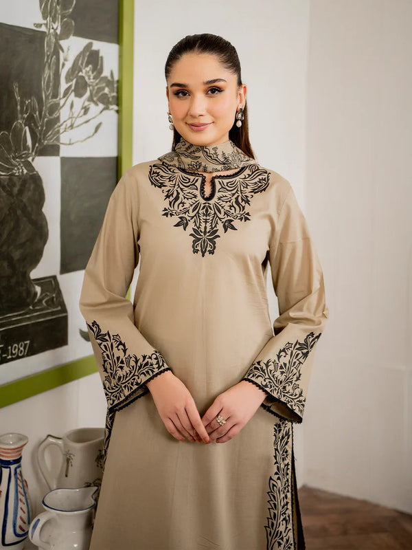 3PC DHANAK EMBROIDERED UNSTITCHED DRESS - 221