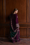 '-3PC DHANAKEMBROIDERED SHIRT WITH LawnEMBROIDERED SHAWL AND TROUSER- 678