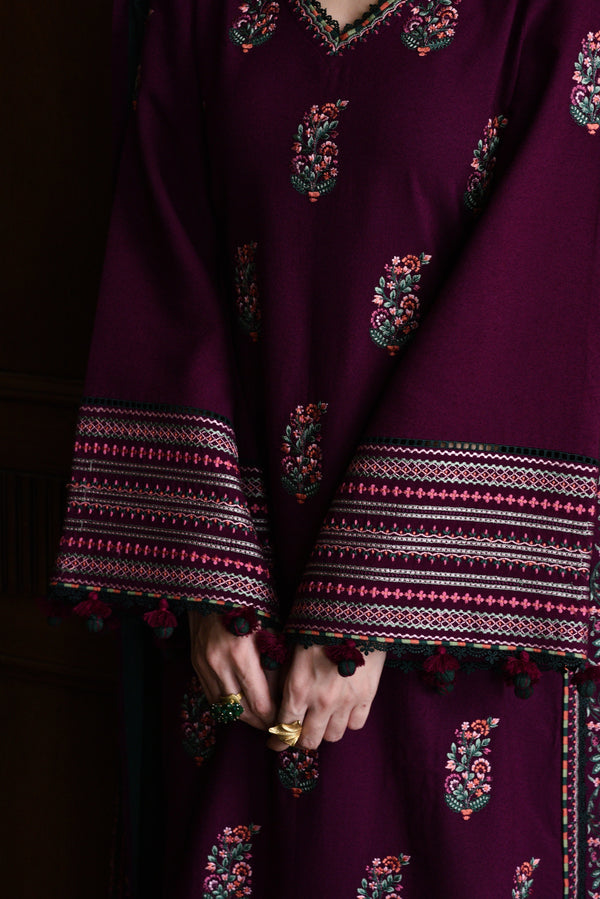 '-3PC DHANAKEMBROIDERED SHIRT WITH LawnEMBROIDERED SHAWL AND TROUSER- 678