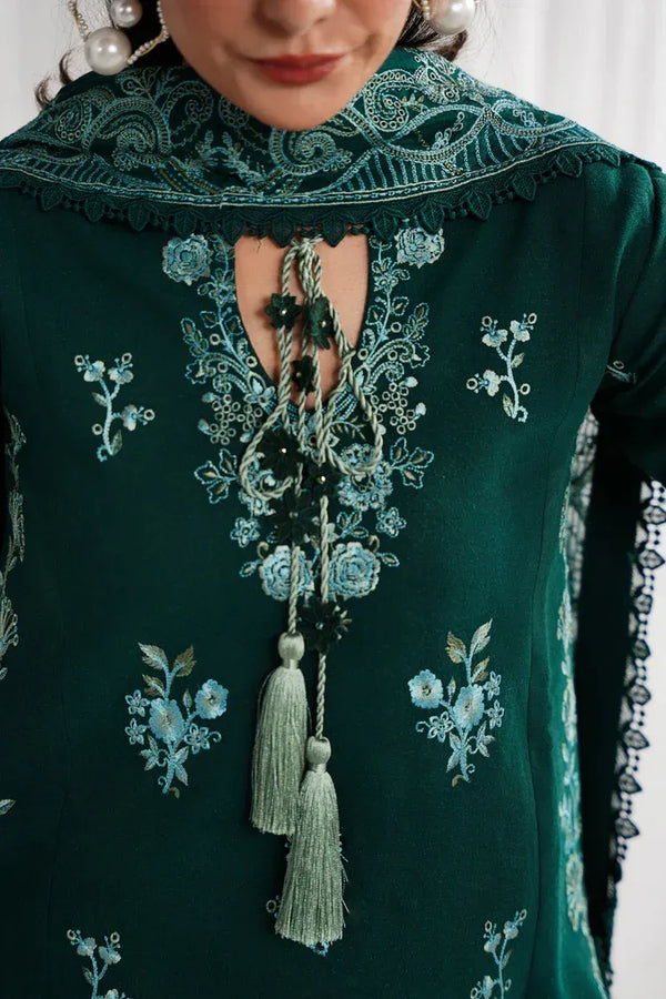 WINTER-3PC DHANAK EMBROIDERED SHIRT WITH DHANAK EMBROIDERED SHAWL & EMB TROUSER V62